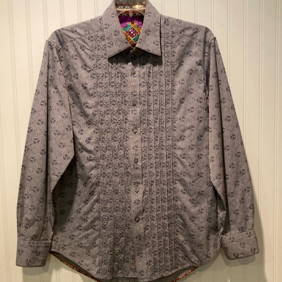 Robert Graham Embroidered Front and Accent Collar and Cuffs L/S Shirt Sz L - Picture 1 of 4